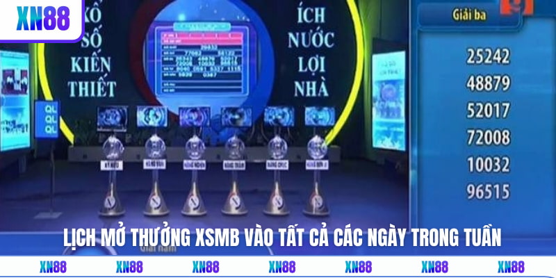 Lịch mở thưởng XSMB vào tất cả các ngày trong tuần